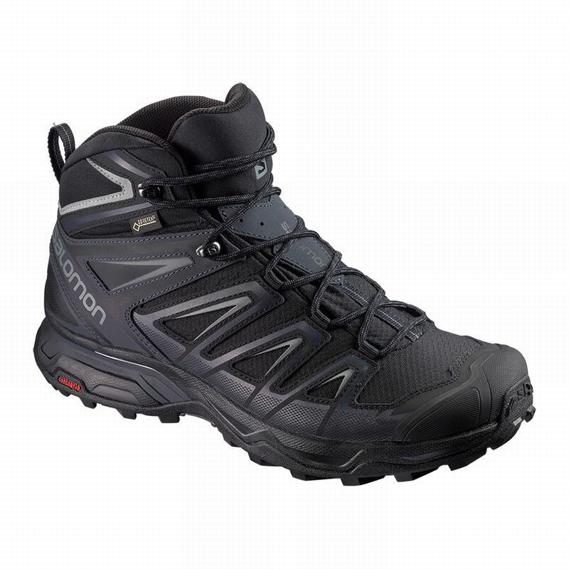 Salomon Singapore Mens Hiking Boots - X ULTRA 3 WIDE MID GORE-TEX Black | 85631-KMWL